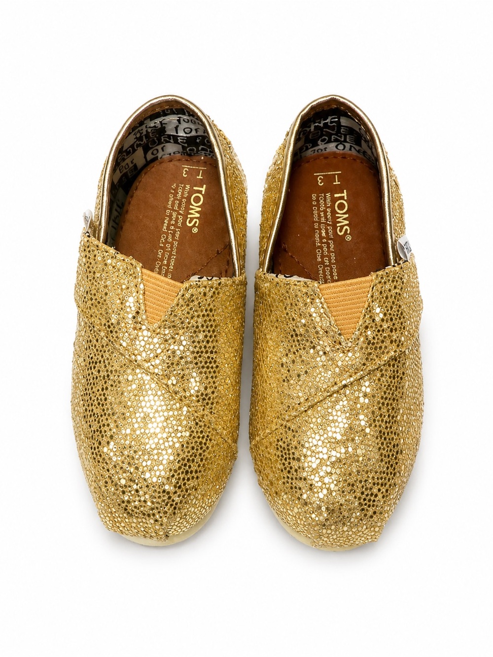 Toms Kids Glitter Slip-On Moccasins in Gold
